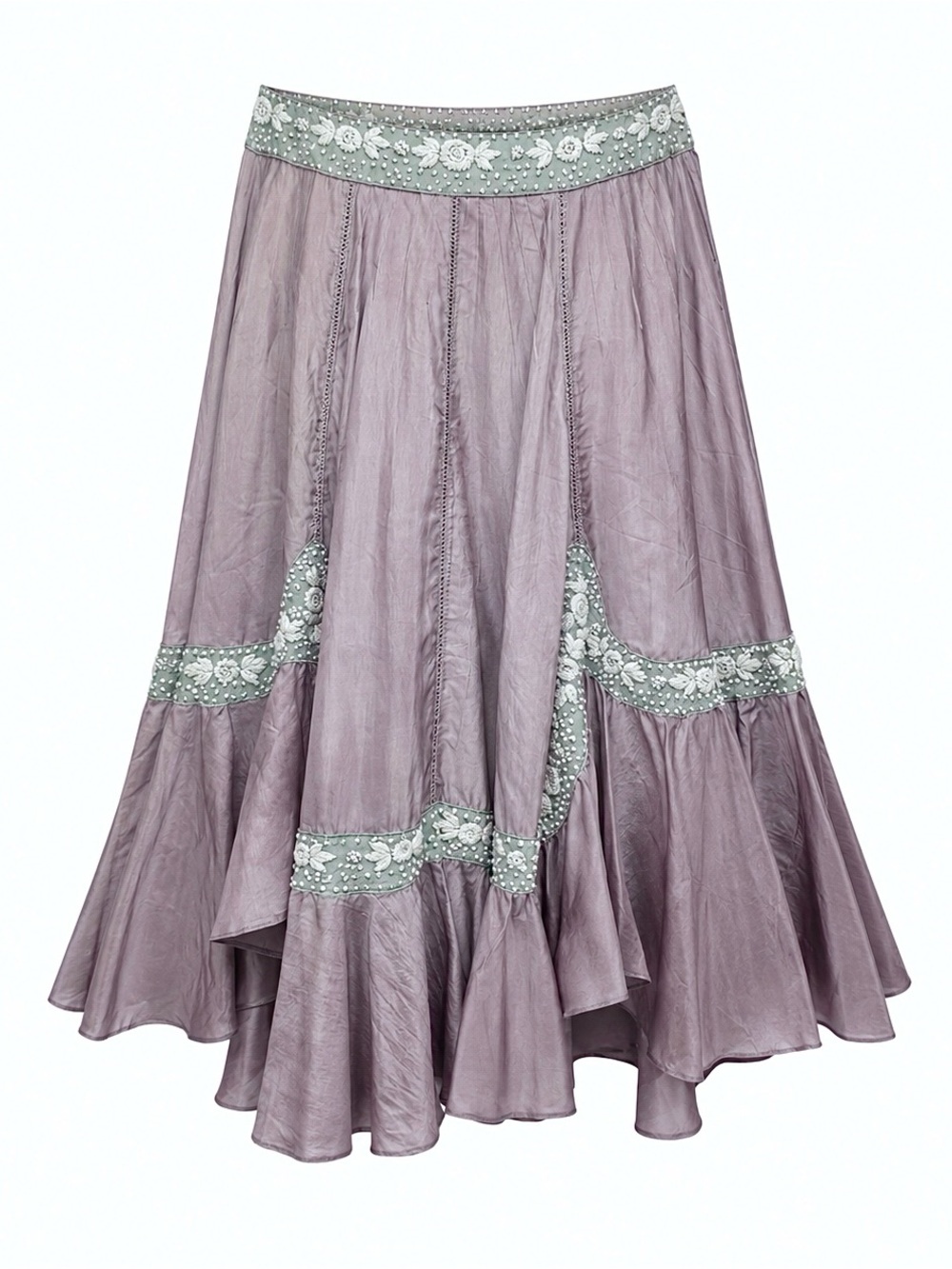 Romantic Lavender High-Low Boho Skirt with Lace Trim by Somi - Picture 2 of 6